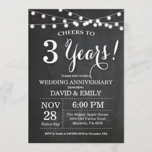 Convite de Aniversário de Casamento de 3 Anos em Q