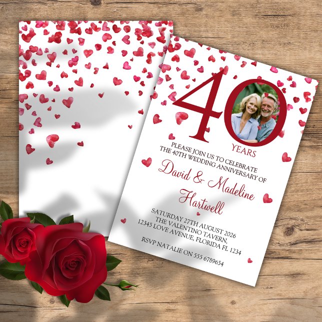 Convite de Aniversário de Casamento de 40 Anos com (Criador carregado)