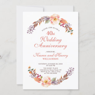 Convite de Aniversário de Casamento de 40 anos Flo
