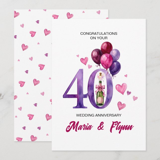 Convite de Aniversário de Casamento de 40 anos Rub (Frente/Verso)