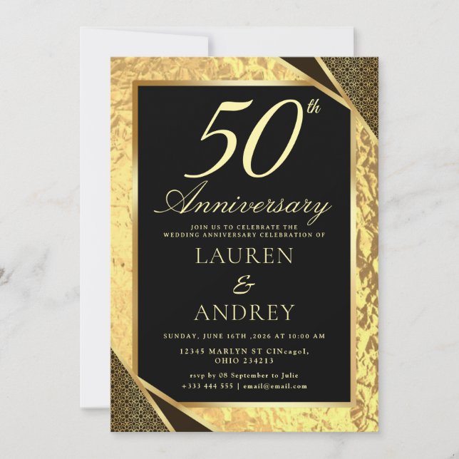 Convite de Aniversário de Casamento de 50 Anos (Frente)