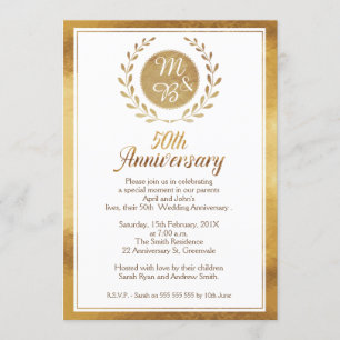 Convite de Aniversário de Casamento de 50 Anos com