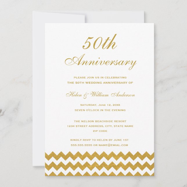 Convite de Aniversário de Casamento de 50 anos com (Frente)