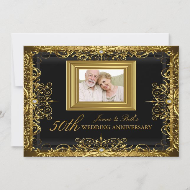 Convite de Aniversário de Casamento de 50 anos em  (Frente)