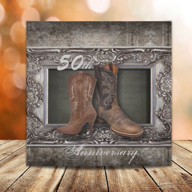 convite de aniversário de casamento de 50 anos est (cowboy western country 50th wedding anniversary invitation)