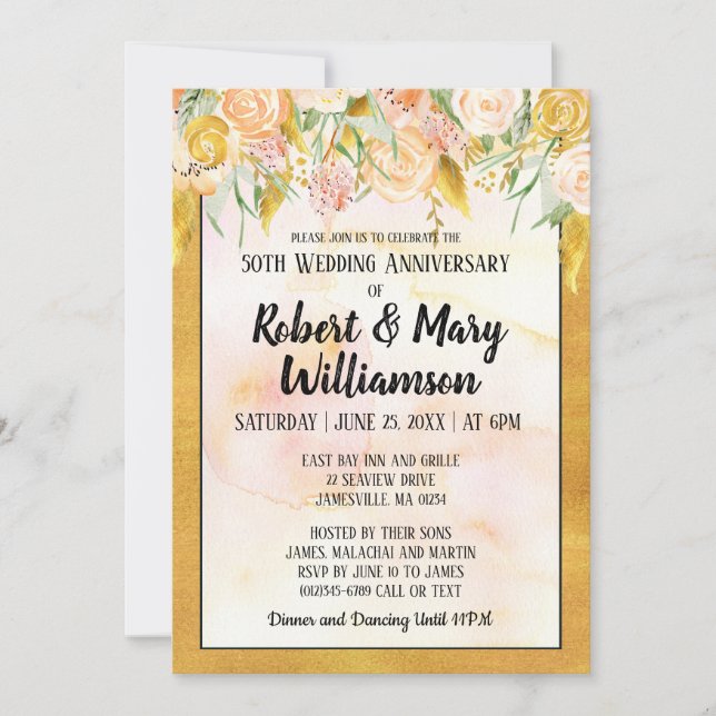 Convite de Aniversário de Casamento de 50 Anos Flo (Frente)
