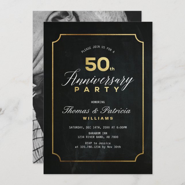 Convite de Aniversário de Casamento de 50 anos Typ (Frente/Verso)