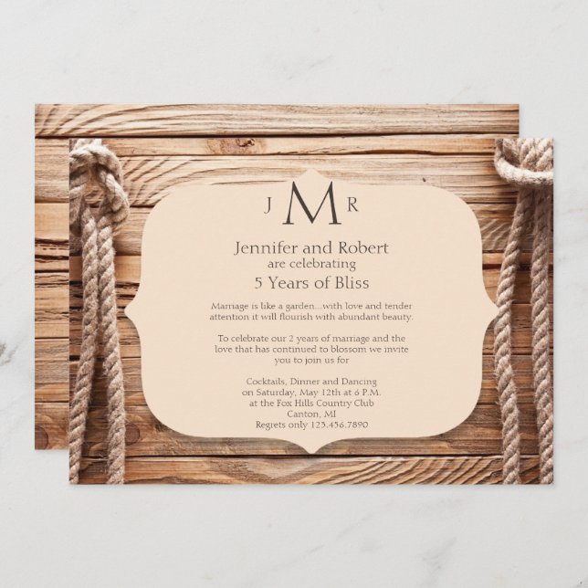 Convite de Aniversário de Casamento de 5 anos Love (Frente/Verso)