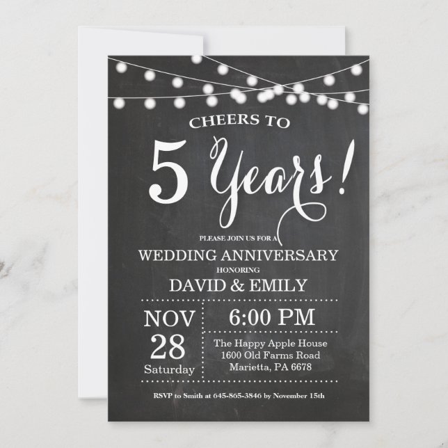 Convite de Aniversário de Casamento de 5 Anos Quad (Frente)
