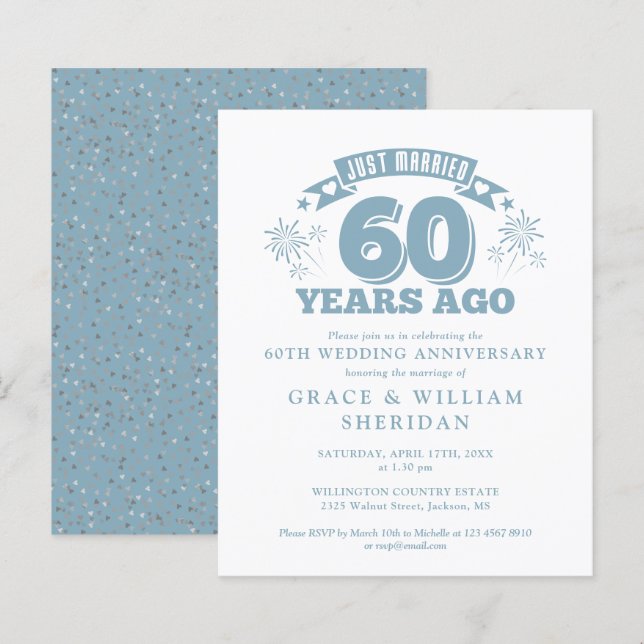 Convite de Aniversário de Casamento de 60 Anos com (Frente/Verso)