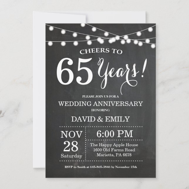 Convite de Aniversário de Casamento de 65 Anos em  (Frente)