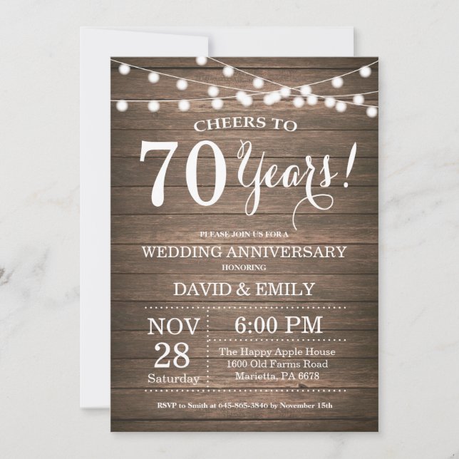 Convite de Aniversário de Casamento de 70 anos Rus (Frente)