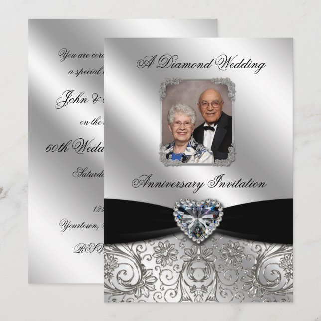 Convite de Aniversário de Casamento de Diamante co (Frente/Verso)