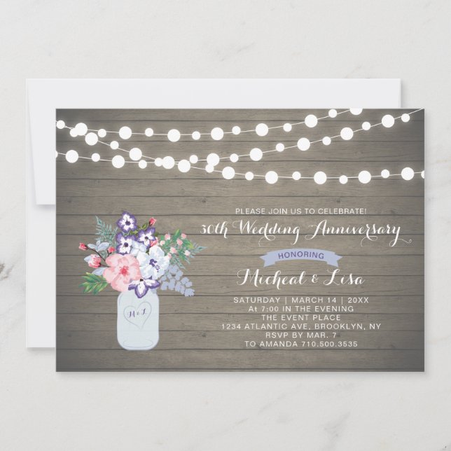 Convite de Aniversário de Casamento de Madeira Rús (Frente)