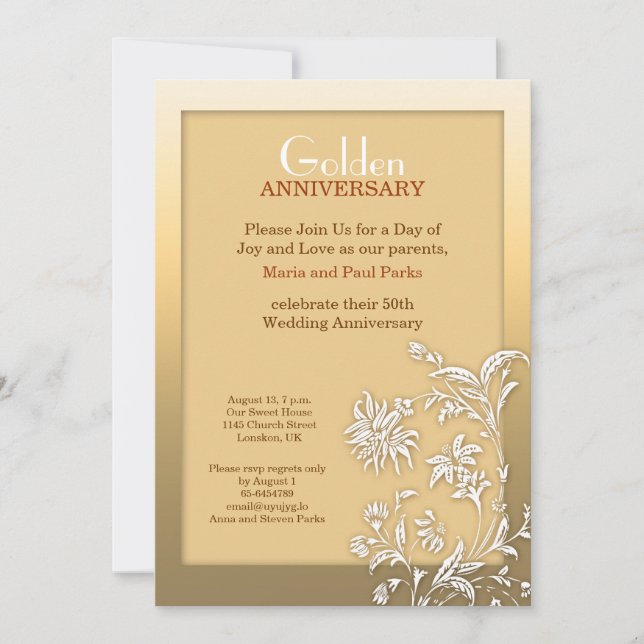 convite de aniversário de casamento de ouro (Frente)