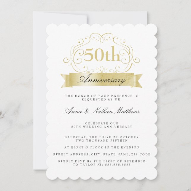 Convite de Aniversário de Casamento de Ouro 50 ano (Frente)