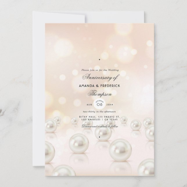 Convite de Aniversário de Casamento de Pérola de 3 (Frente)