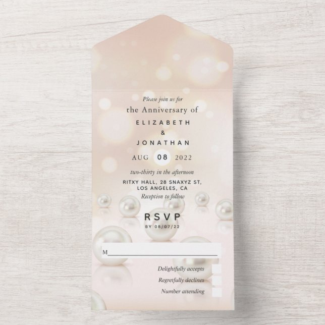 Convite de Aniversário de Casamento de Pérola dos  (Interno)