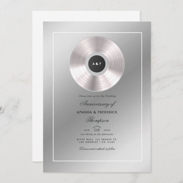 Convite de Aniversário de Casamento de Platina (Frente/Verso)