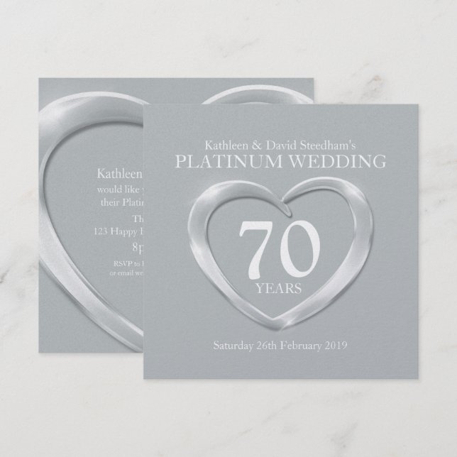 Convite de aniversário de casamento de platina cor (Frente/Verso)