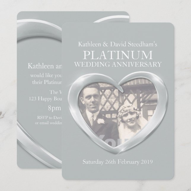 Convite de aniversário de casamento de platina em  (Frente/Verso)
