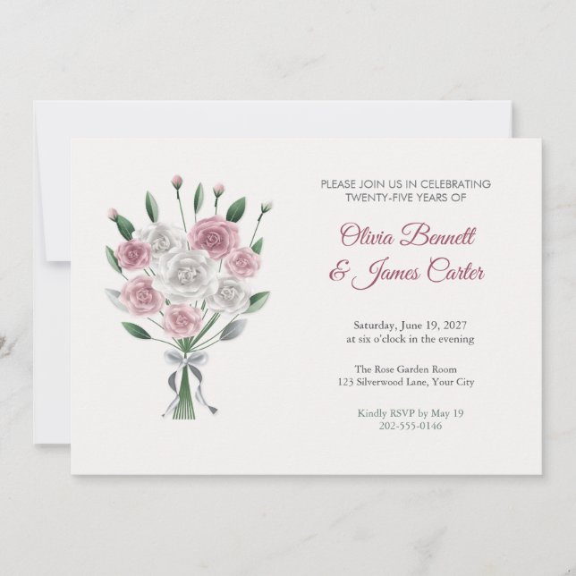 Convite de Aniversário de Casamento de Prata com B (Frente)