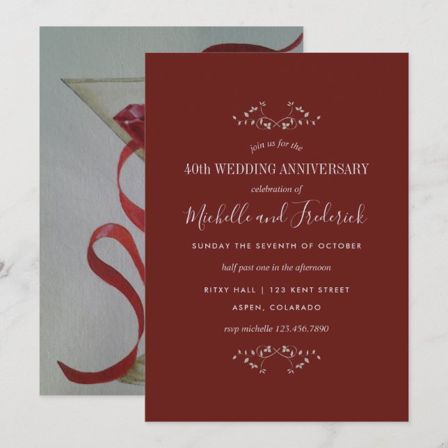 convite de aniversário de casamento de rubi 40 ano (Frente/Verso)