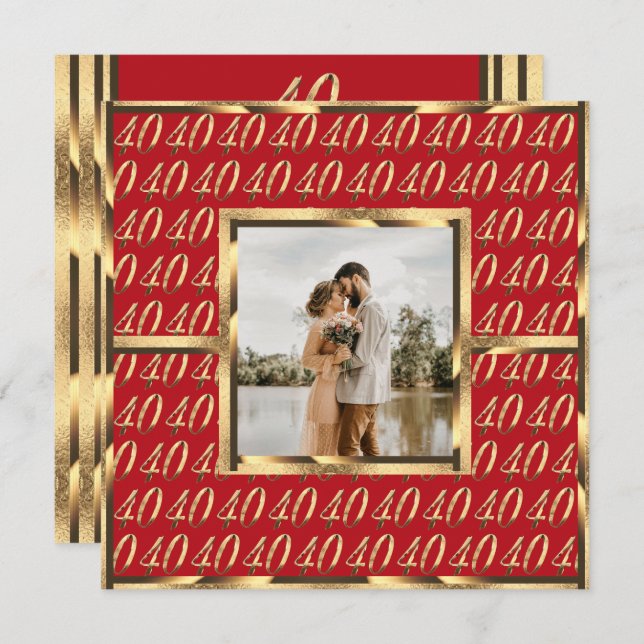 Convite de Aniversário de Casamento de Rubi de 40  (Frente/Verso)