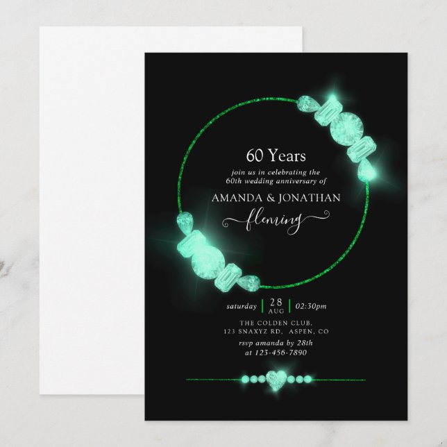 Convite de Aniversário de Casamento Diamante Verde (Frente/Verso)