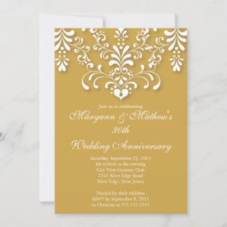 Convite de Aniversário de Casamento Dourado Damask