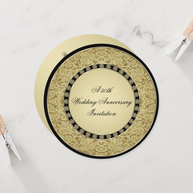 Convite de Aniversário de Casamento Dourado Flouri (Frente/Verso In Situ)