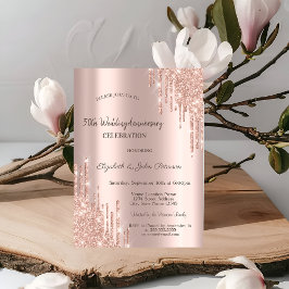 Convite de Aniversário de Casamento Dourado Rosa c