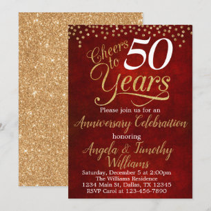 Convite de Aniversário de Casamento em Dourado Rub