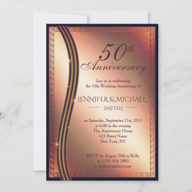 Convite de Aniversário de Casamento em Rosa Dourad (Frente)