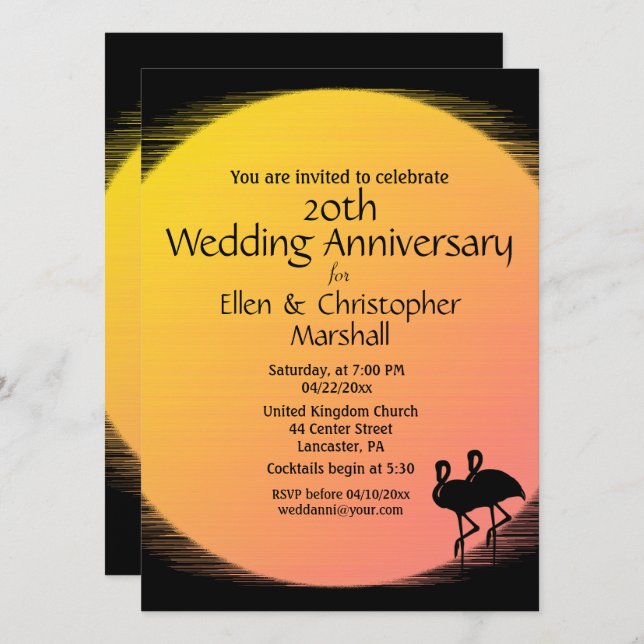 Convite de Aniversário de Casamento Flamingo à Noi (Frente/Verso)