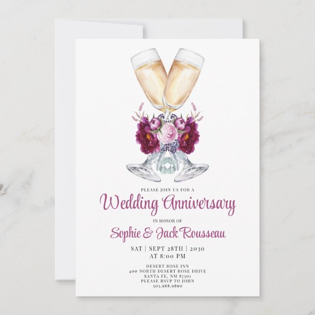 Convite de Aniversário de Casamento Floral (Frente)