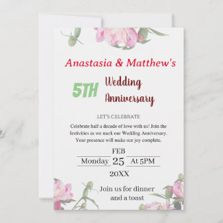 Convite de Aniversário de Casamento Floral