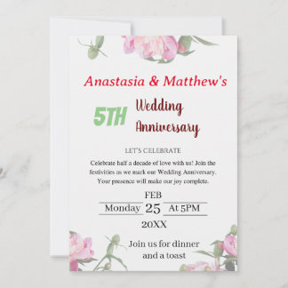 Convite de Aniversário de Casamento Floral