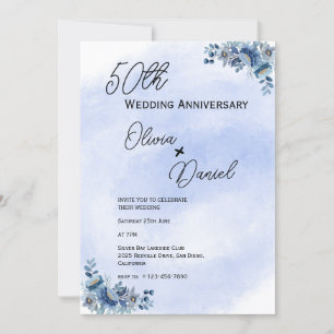 Convite de Aniversário de Casamento Floral Azul Aq