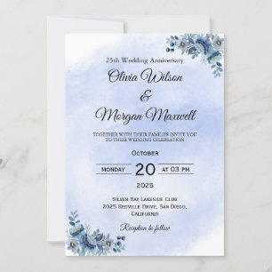 Convite de Aniversário de Casamento Floral Azul At