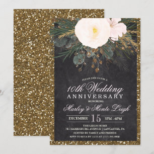 Convite de Aniversário de Casamento Floral de Inve