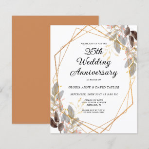 Convite de Aniversário de Casamento Folhagem Doura