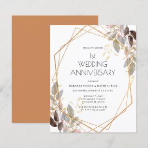 Convite de Aniversário de Casamento Folhagem Doura