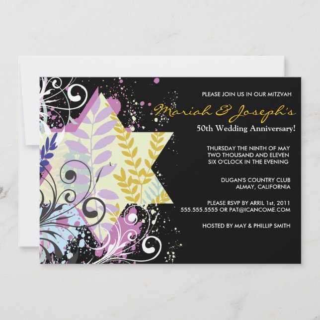 Convite de Aniversário de Casamento Judaico Star (Frente)