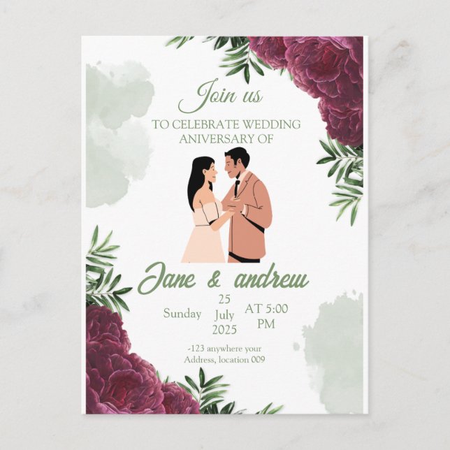 Convite de Aniversário de Casamento Personalizado (Frente)