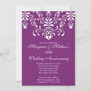 Convite de Aniversário de Casamento Roxo Damask