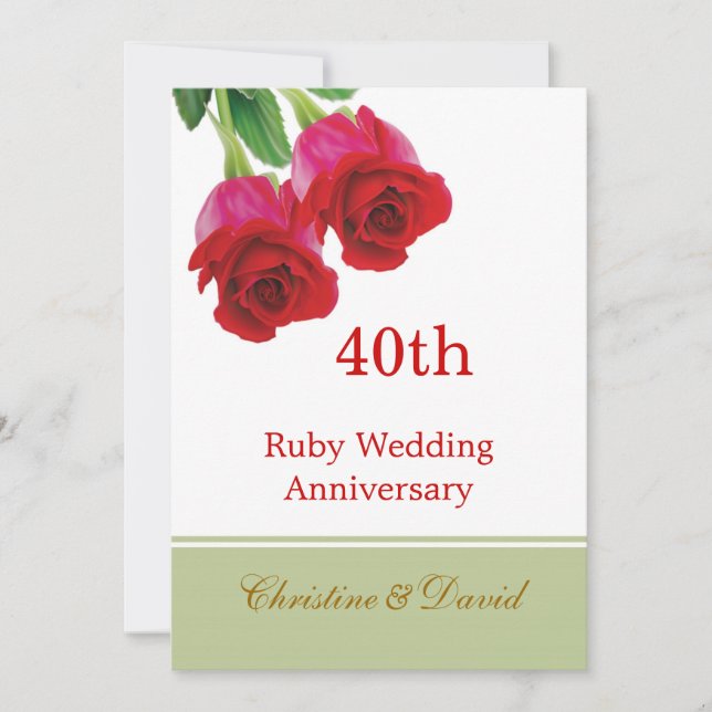 Convite de Aniversário de Casamento Rubi 40º com R (Frente)