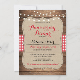 Convite de Aniversário de Casamento Rústico Vermel