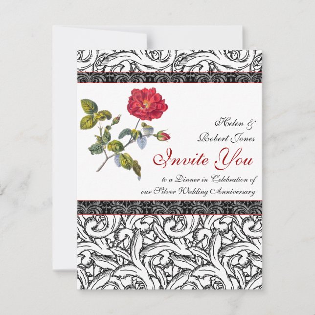 Convite de Aniversário de Casamento Silver Elegant (Frente)