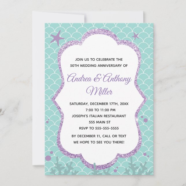 Convite De Aniversário De Casamento Sob O Mar (Frente)